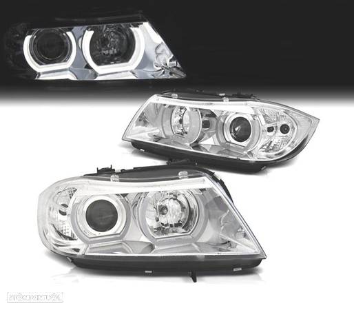 FAROIS ANGEL EYES U 3D XENON LED PARA BMW SERIE 3 E90 E91 05-08 FUNDO CROMADO - 1