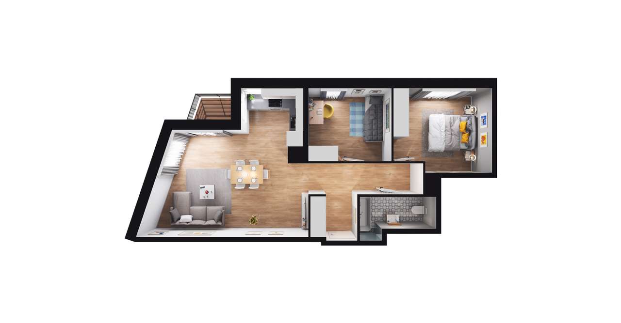 3-pokojowe mieszkanie 61m2 + loggia Bezpośrednio - Pełny obrazek: 2/7