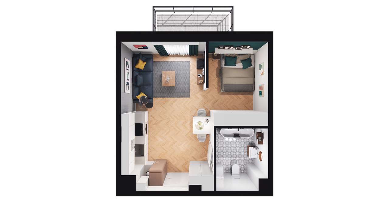 1-pokojowe mieszkanie 32m2 + balkon Bezpośrednio - Pełny obrazek: 2/8