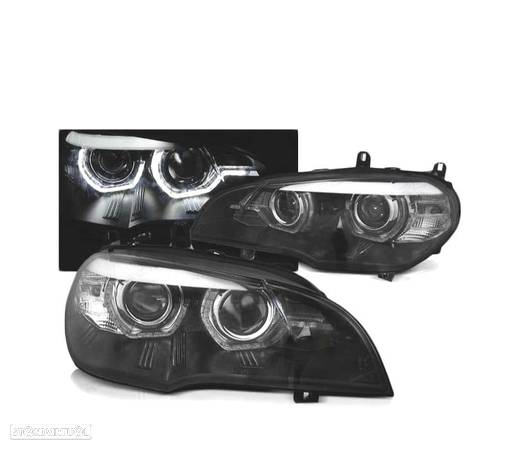 FARÓIS ANGEL EYES 3D-DRL PARA BMW X5 E70 07-10 BLACK PRETO - 2