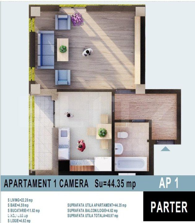 Apartament 1 camera, 44 mp utili, bloc nou, Calea Moldovei