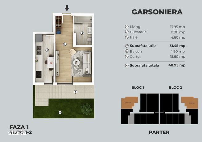 Apartament/ Garsoniera cu Gradina Proprie, Metrou Berceni-1