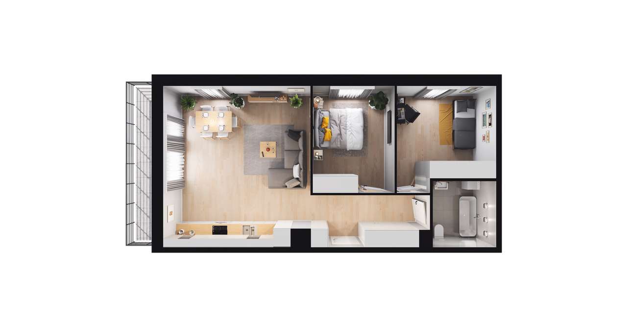 3-pokojowe mieszkanie 61m2 + balkon - Pełny obrazek: 2/8