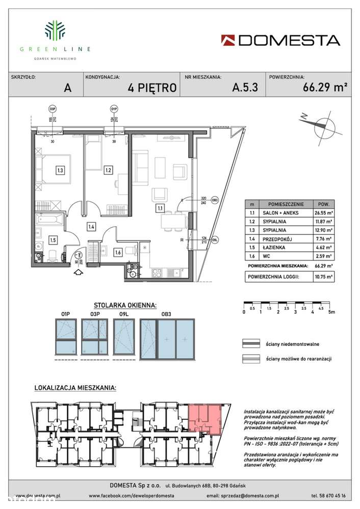 3-pokojowe mieszkanie 66m2 + loggia - Pełny obrazek: 2/7