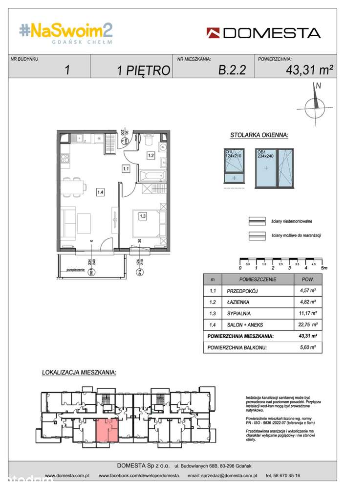 2-pokojowe mieszkanie 43m2 + balkon Bez Prowizji - Pełny obrazek: 2/7