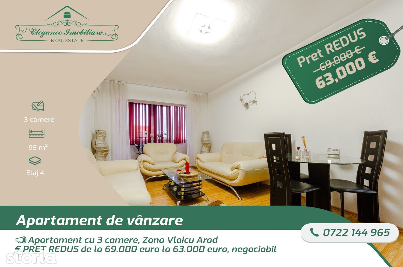 Apartament cu 3 camere, Zona Vlaicu, Arad