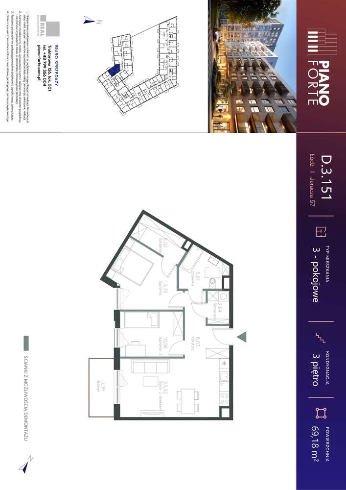 3-pokojowe mieszkanie 69m2 + balkon Bezpośrednio - Pełny obrazek: 2/7