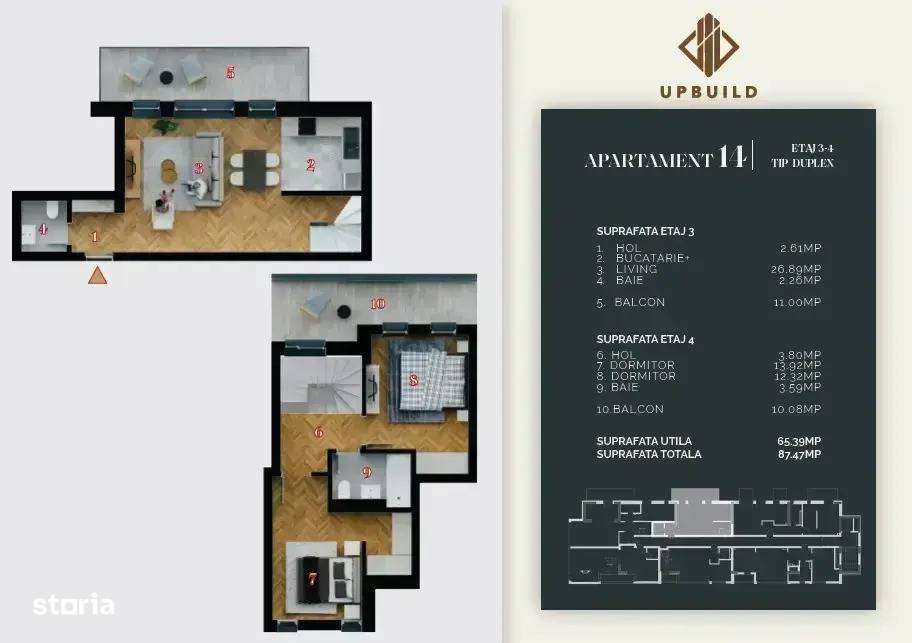 Apartament Tip Duplex 3 Camere | Premium | 2 balcoane | - Imagine principală: 4/4