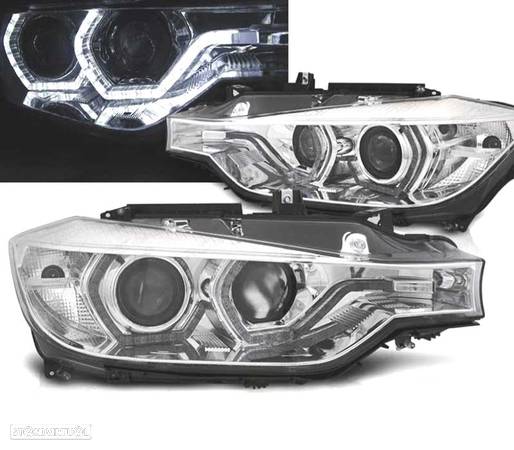 FARÓIS PARA BMW F30 F31 11-15 XENON AFS ANGEL EYES LED DRL CROMO - 1