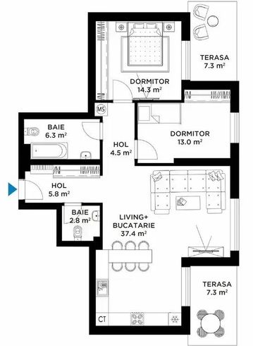 Straulesti, 3 camere, 99mp, vedere lac, finisat complet, 2 terase-1
