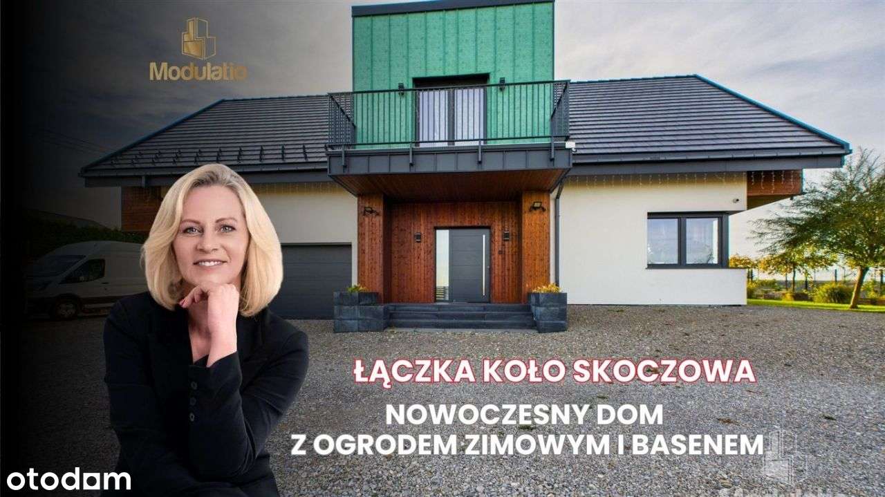 Nowoczesna oaza z basenem i ogrodem zimowym.
