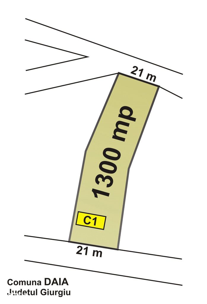 Giurgiu, comuna DAIA, teren 1300 m, deschidere 21, imobil pe teren