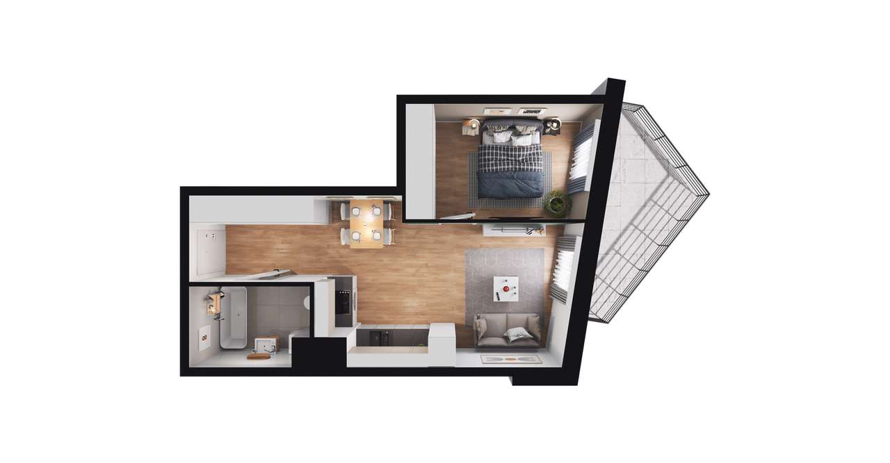 2-pokojowe mieszkanie 37m2 + loggia Bezpośrednio - Pełny obrazek: 3/9