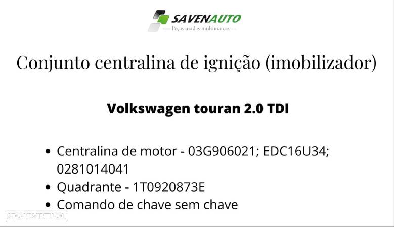 Conjunto Centralina De Ignição (Imobilizador) Volkswagen Touran (1T1, - 9
