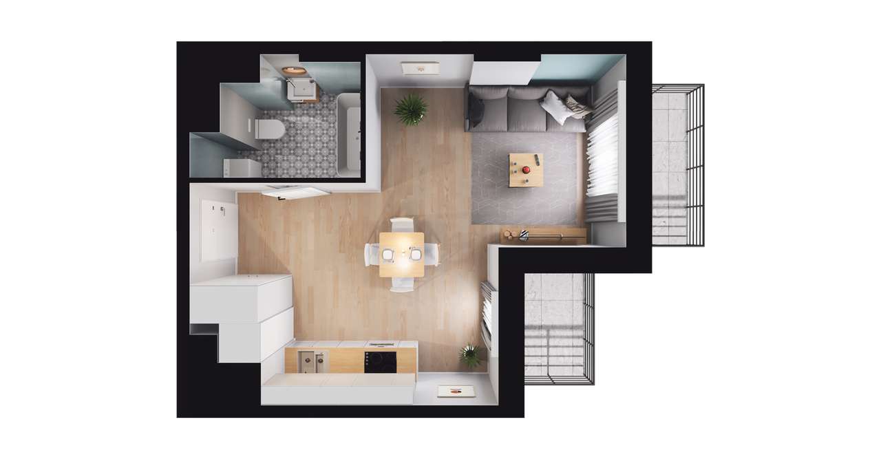 1-pokojowe mieszkanie 29m2 + 2 balkony - Pełny obrazek: 2/8