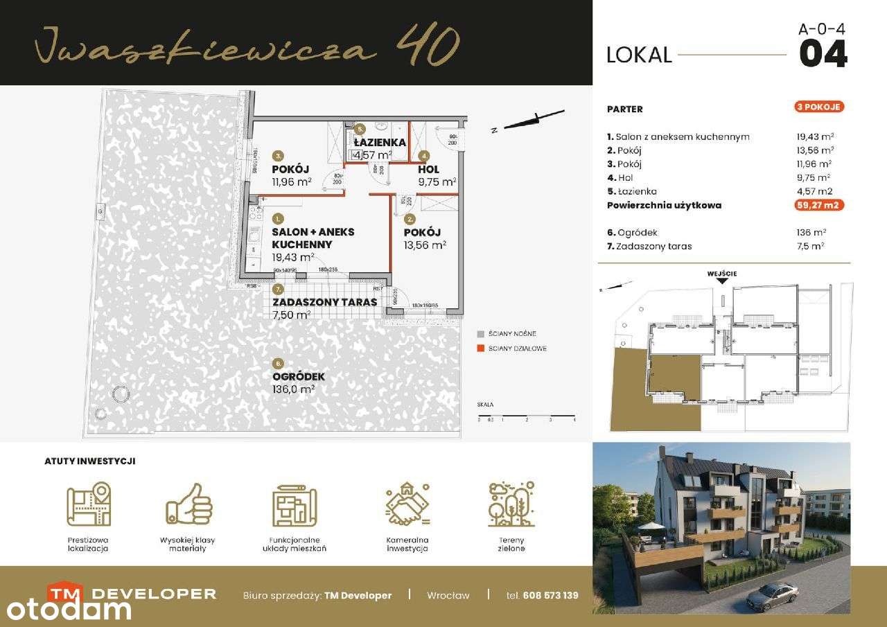 A-04, 59,27 m2 ,projekt w cenie!,rolety elektr.+inst.pod klimatyz. - Pełny obrazek: 2/7