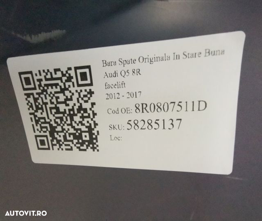 Bara Spate Originala In Stare Buna S Line Audi Q5 8R (facelift) 2012 2013 2014 2015 2016 2017 8R080 - 8