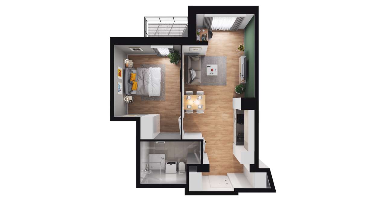 2-pokojowe mieszkanie 44m2 + balkon - Pełny obrazek: 3/9