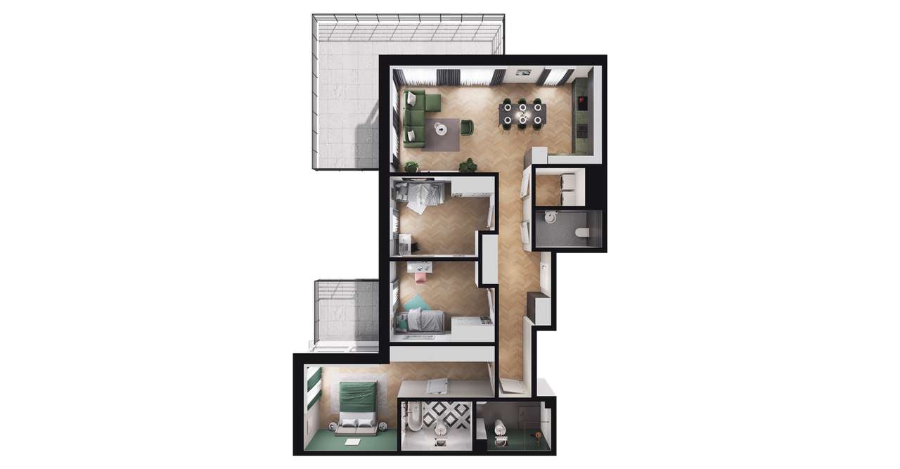 4-pokojowe mieszkanie 96m2 + 2 balkony - Pełny obrazek: 2/8