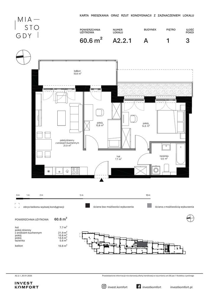 3-pokojowe mieszkanie 60m2 + balkon - Pełny obrazek: 2/8