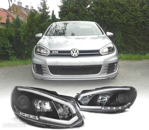 FAROIS FRONTAIS PARA VOLKSWAGEN VW GOLF MK6 08-12 TUBE LIGHT FUNDO PRETO - 1