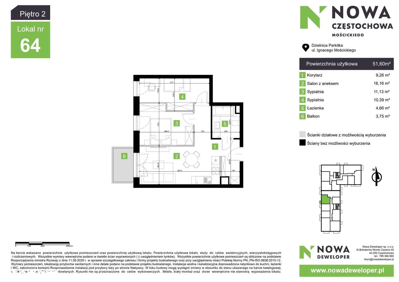 Nowa Częstochowa Mościckiego | 2-pok. | M64 - Pełny obrazek: 3/8