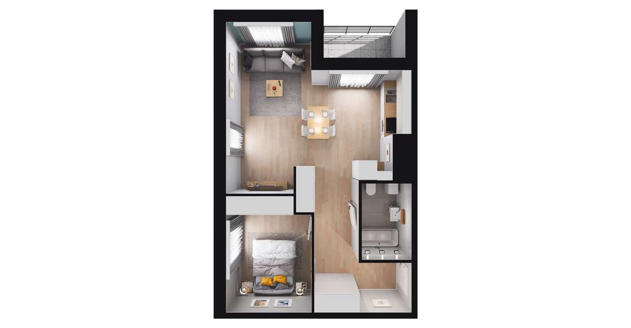 2-pokojowe mieszkanie 48m2 + loggia Bez Prowizji - Pełny obrazek: 2/8