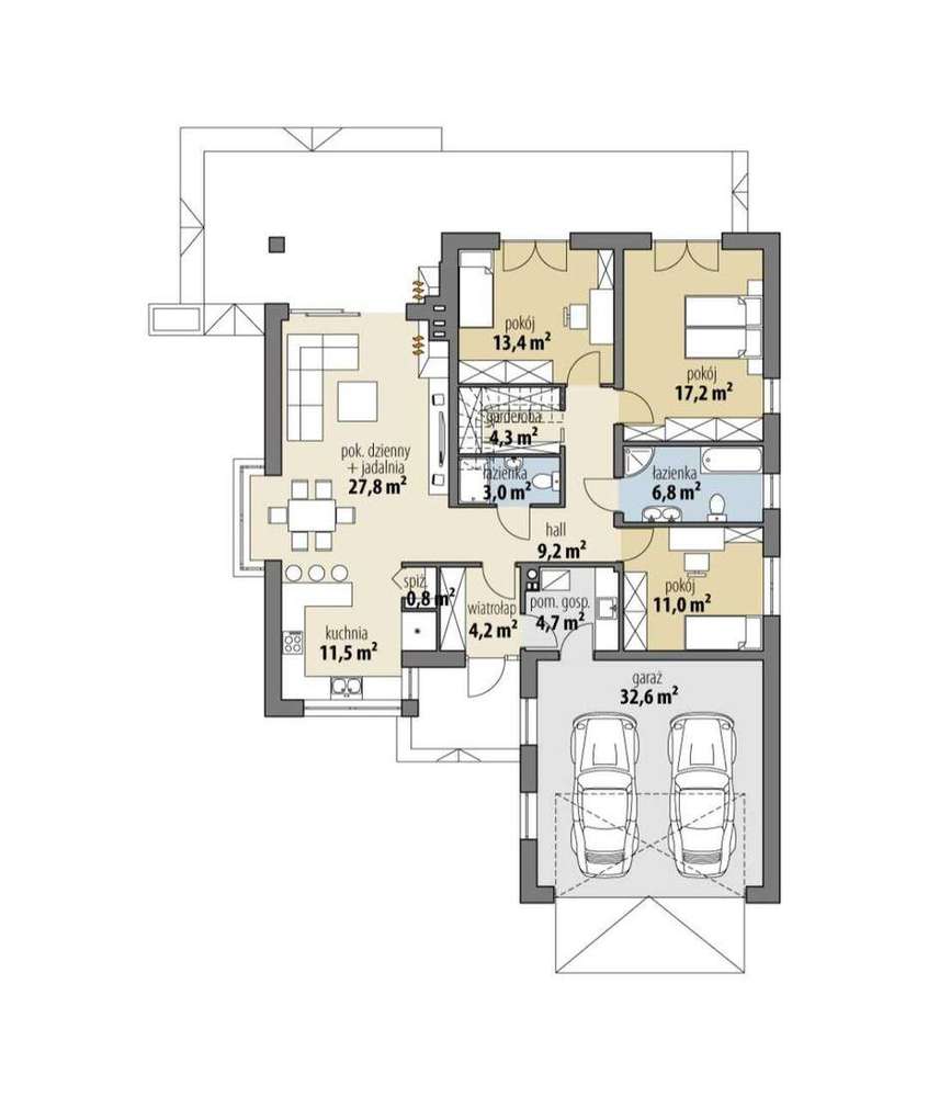 Dom parterowy z tarasem i garażem - Pełny obrazek: 4/10