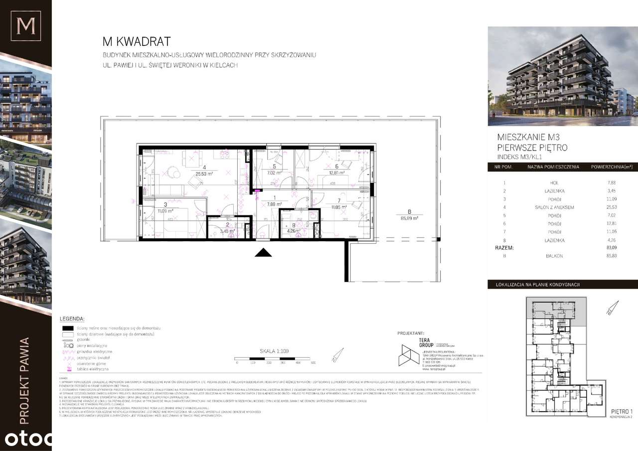 Mieszkanie M3, 83,09m2 Projekt Pawia Kielce-12