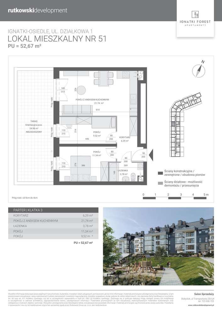 3-pokojowe mieszkanie 52m2 Bez Pośredników - Pełny obrazek: 2/7