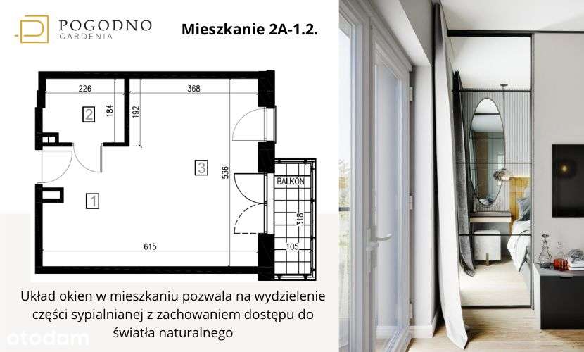 Gardenia Pogodno | Kawalerka | Balkon 3,34 m2 - Pełny obrazek: 3/13