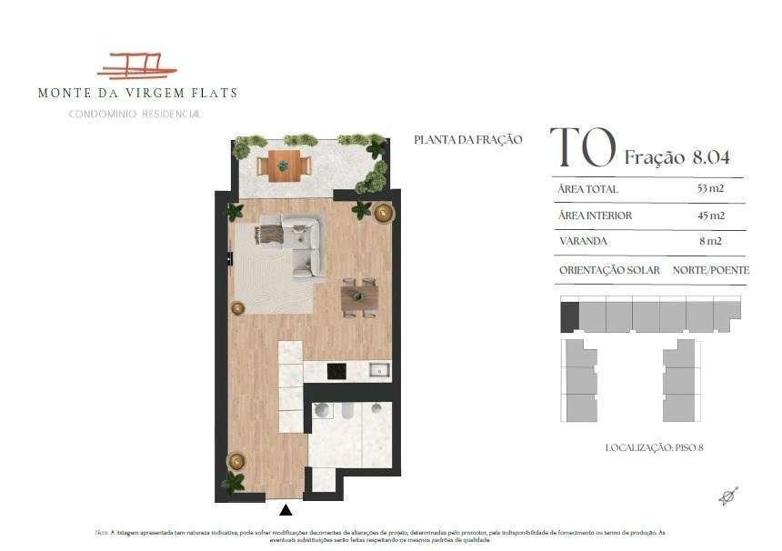 Apartamento T0 com varanda com 8 m2 e 1 lugar de garagem, Monte da Vir-8