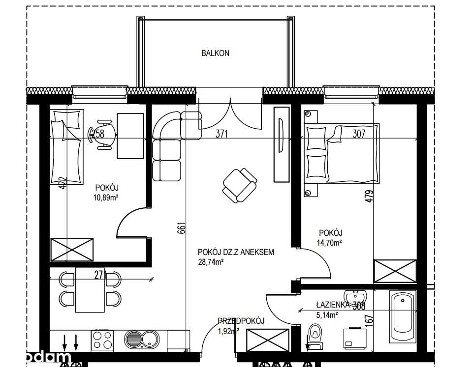Osiedle Grunwaldzkie. 3 pokoje - 61,39 m2 - Pełny obrazek: 2/17