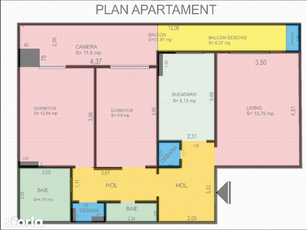 Apartament 3 camere, et 2,  Decomandat,  Nemobilat, Marasti