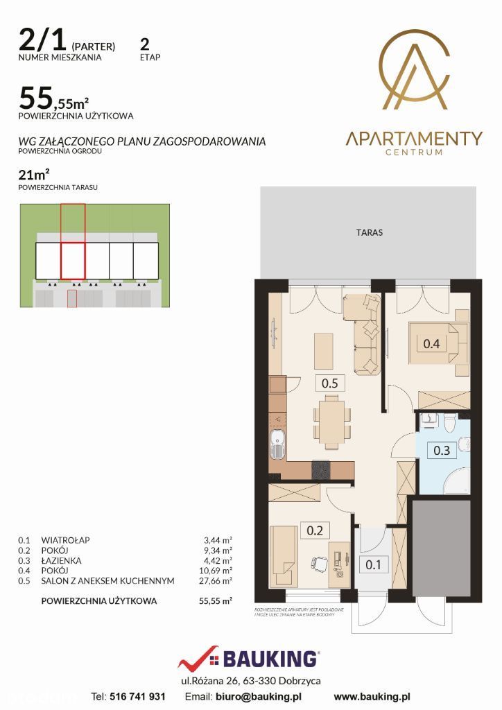 Apartament Dobrzyca 55,55 m2 z ogródkiem! BAUKING