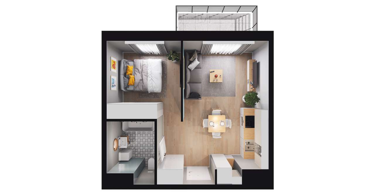 1-pokojowe mieszkanie 34m2 + balkon - Pełny obrazek: 2/8