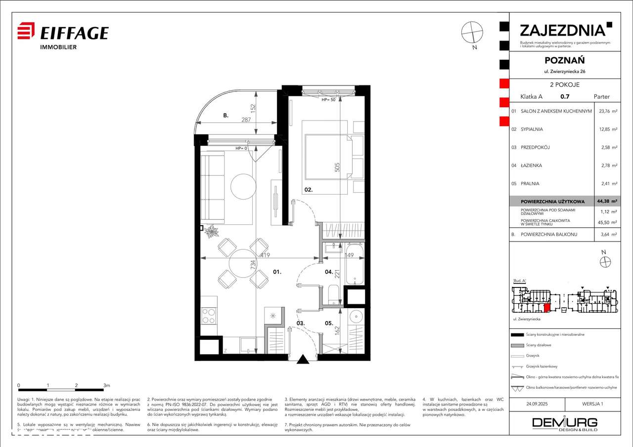 2-pokojowe mieszkanie 44m2 + balkon - Pełny obrazek: 2/8