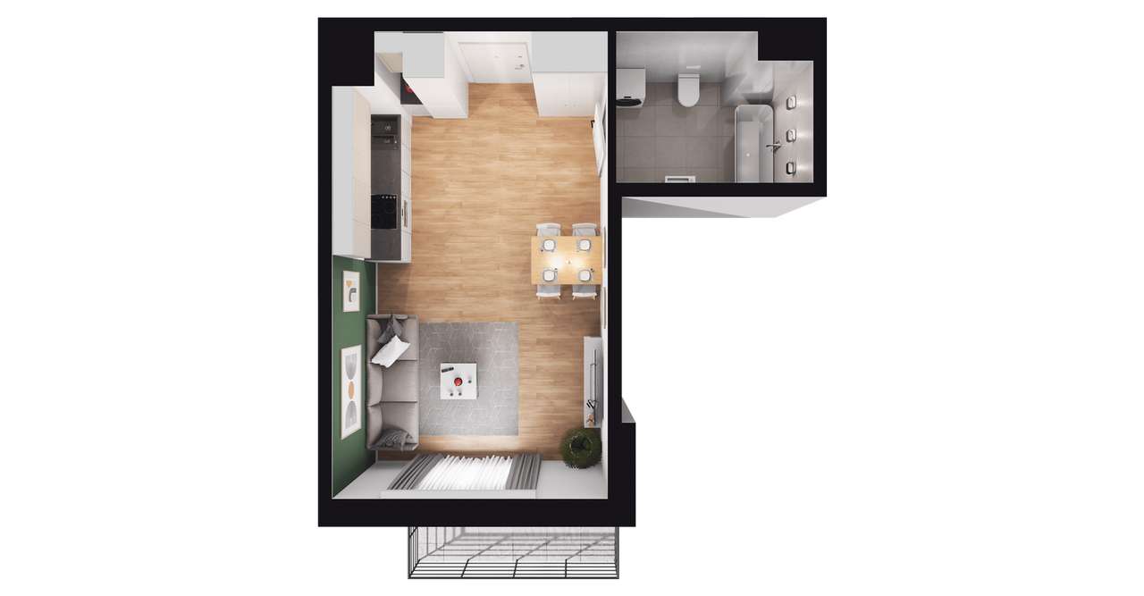 1-pokojowe mieszkanie 31m2 + balkon - Pełny obrazek: 2/8