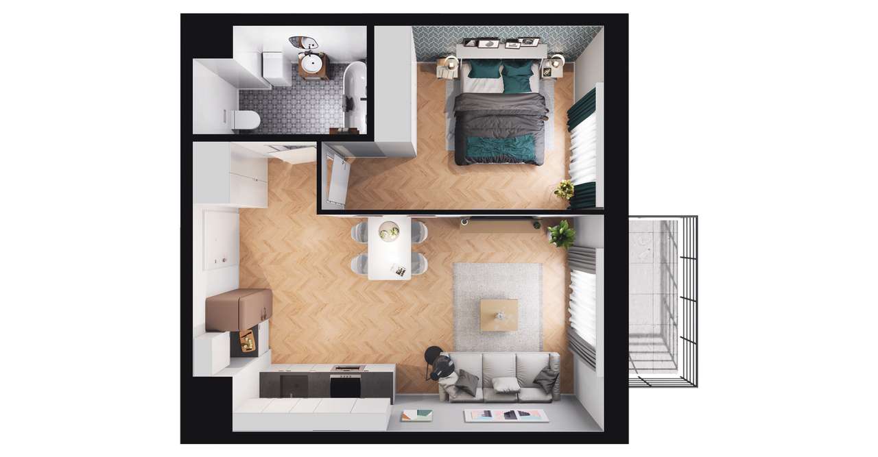 2-pokojowe mieszkanie 40m2 + balkon Bezpośrednio - Pełny obrazek: 2/8