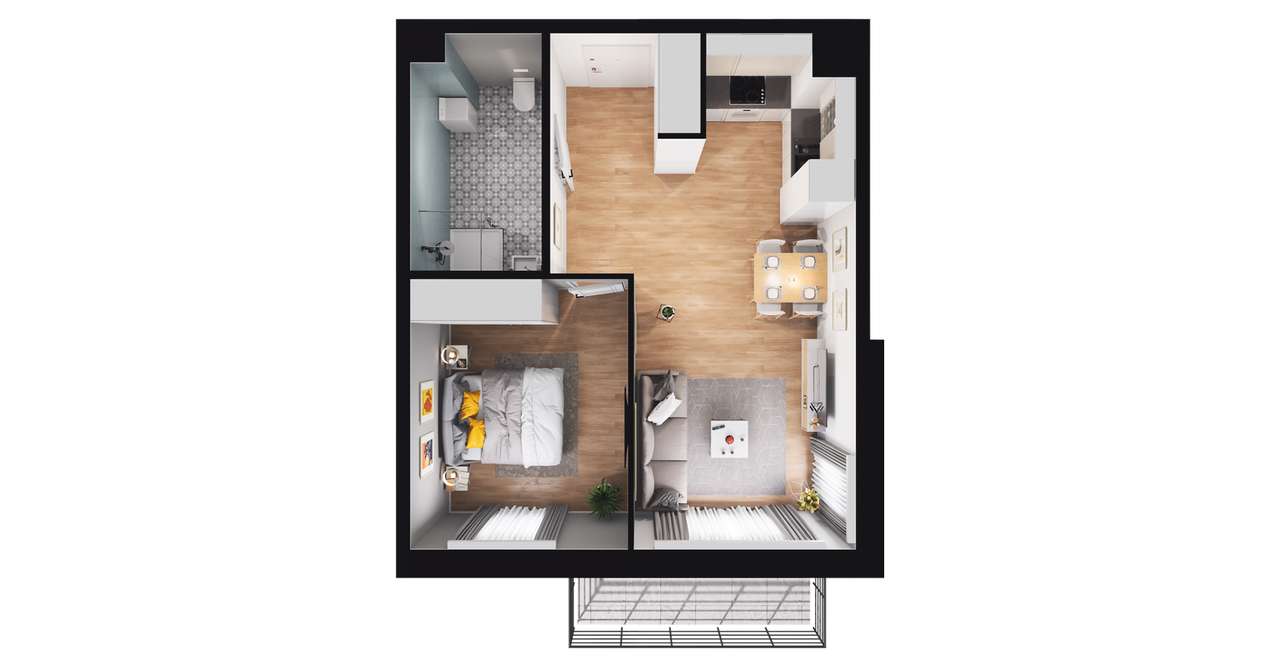 2-pokojowe mieszkanie 44m2 + balkon - Pełny obrazek: 2/8