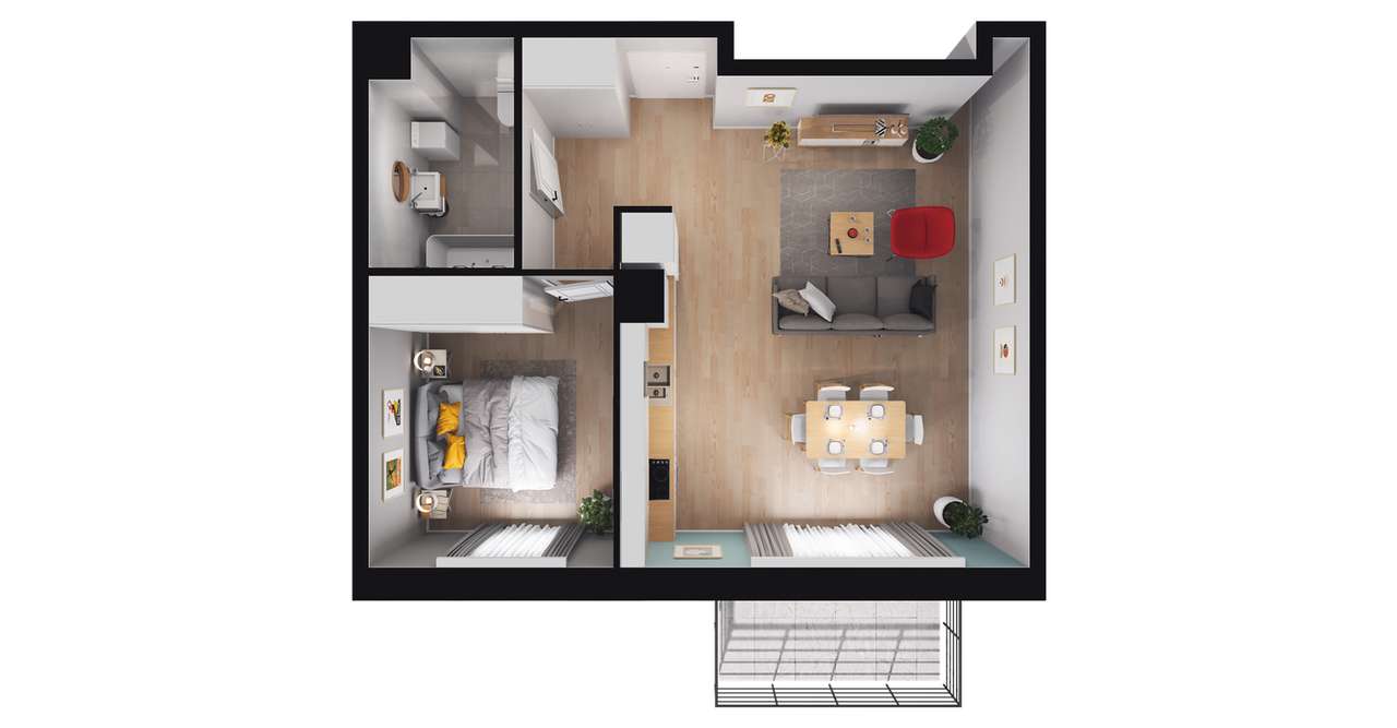 2-pokojowe mieszkanie 45m2 + balkon Bezpośrednio - Pełny obrazek: 2/8