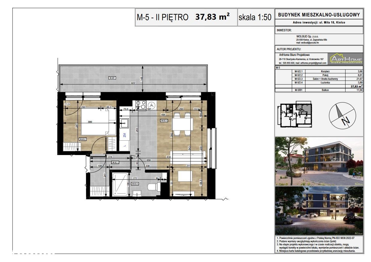 Mieszkanie M-5 37,83m2 Miła Kielce