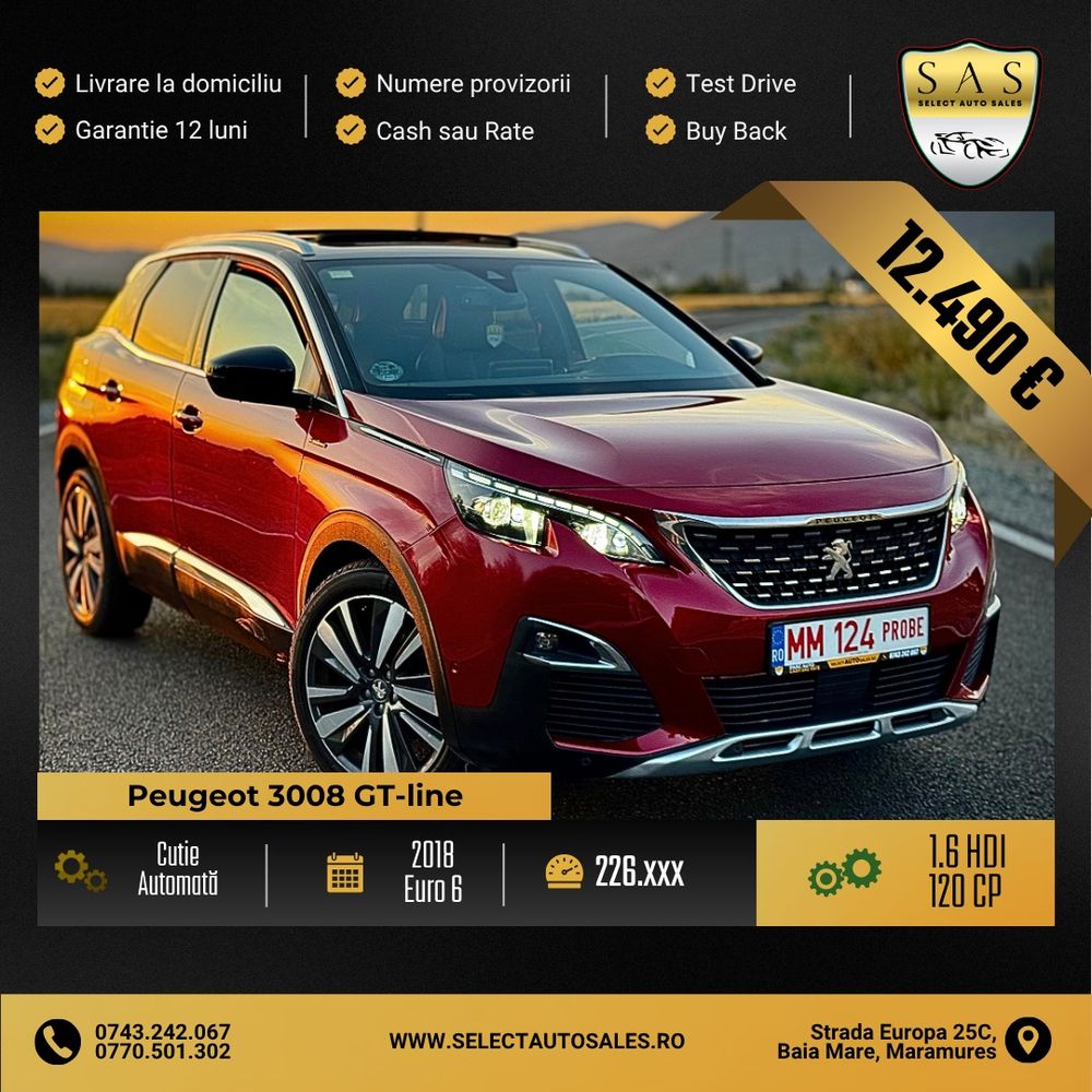 Peugeot 3008 II [2016 - Prezent] 1.6 BlueHDI S&S EAT6 GT-Line 2018