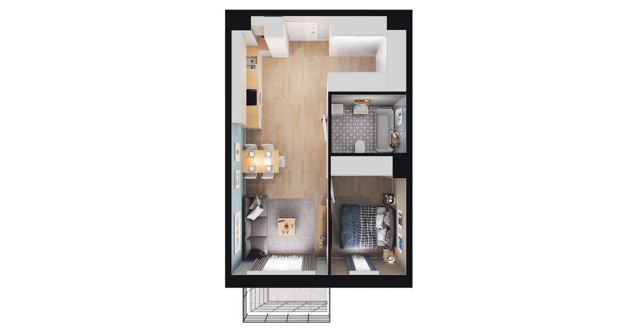 2-pokojowe mieszkanie 41m2 + balkon - Pełny obrazek: 2/8