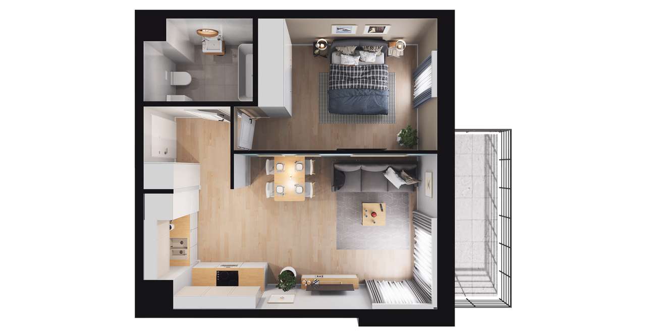 2-pokojowe mieszkanie 42m2 + balkon Bez Prowizji - Pełny obrazek: 2/8