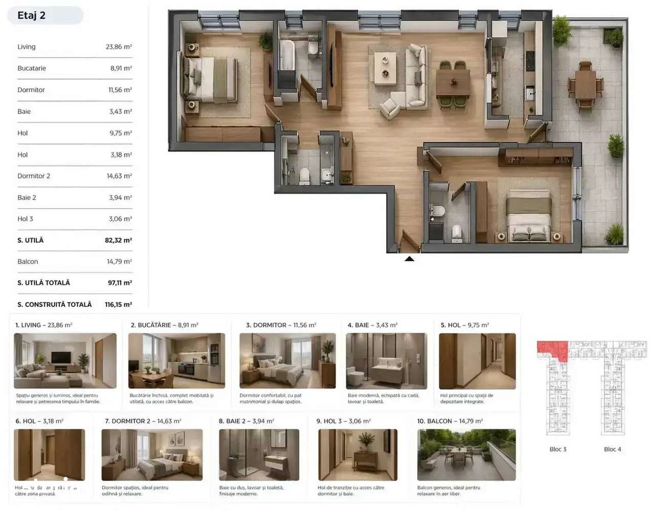 Apartament 3 camere cu Balcon 14,79mp | Pipera | Smart Home | Metrou I