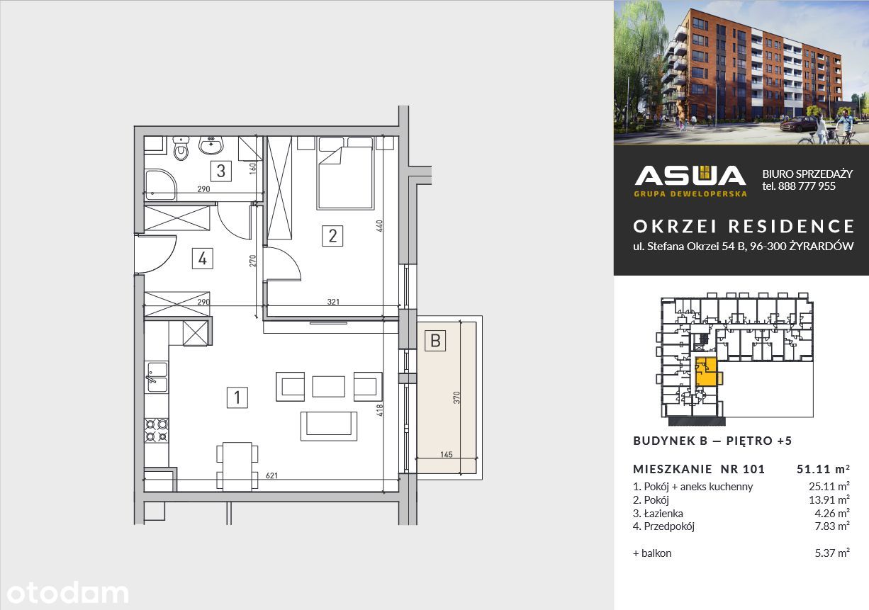 Mieszkanie, 51.11 m², Żyrardów