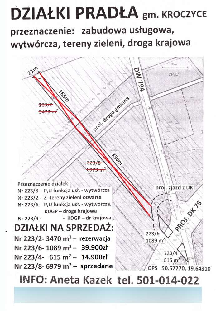 Działka drogowa 615m2 przy projektowanym wężle dr. krajowej DK78-9