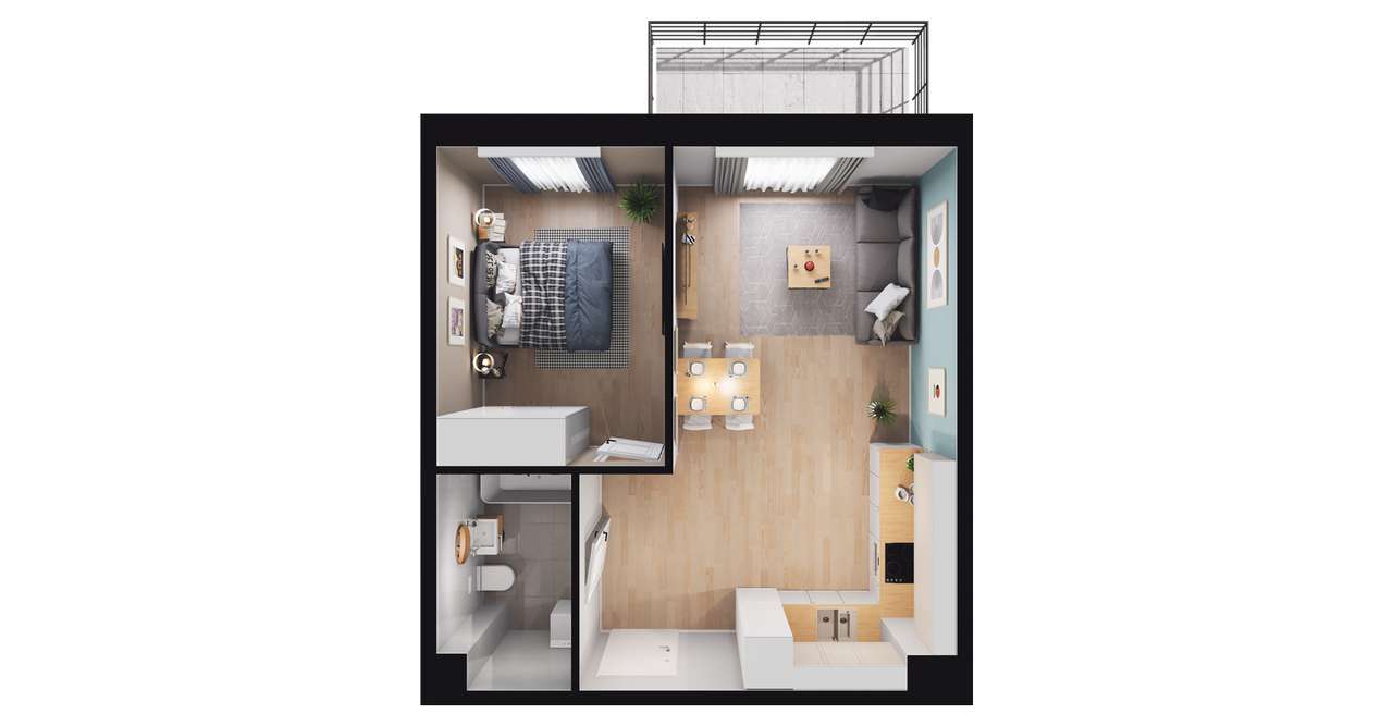 2-pokojowe mieszkanie 41m2 + balkon - Pełny obrazek: 3/9