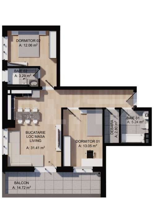 Apartament 3 camere, 68mp, 2bai, terasa 15mp, parcare, zona centrala — fotografia 1